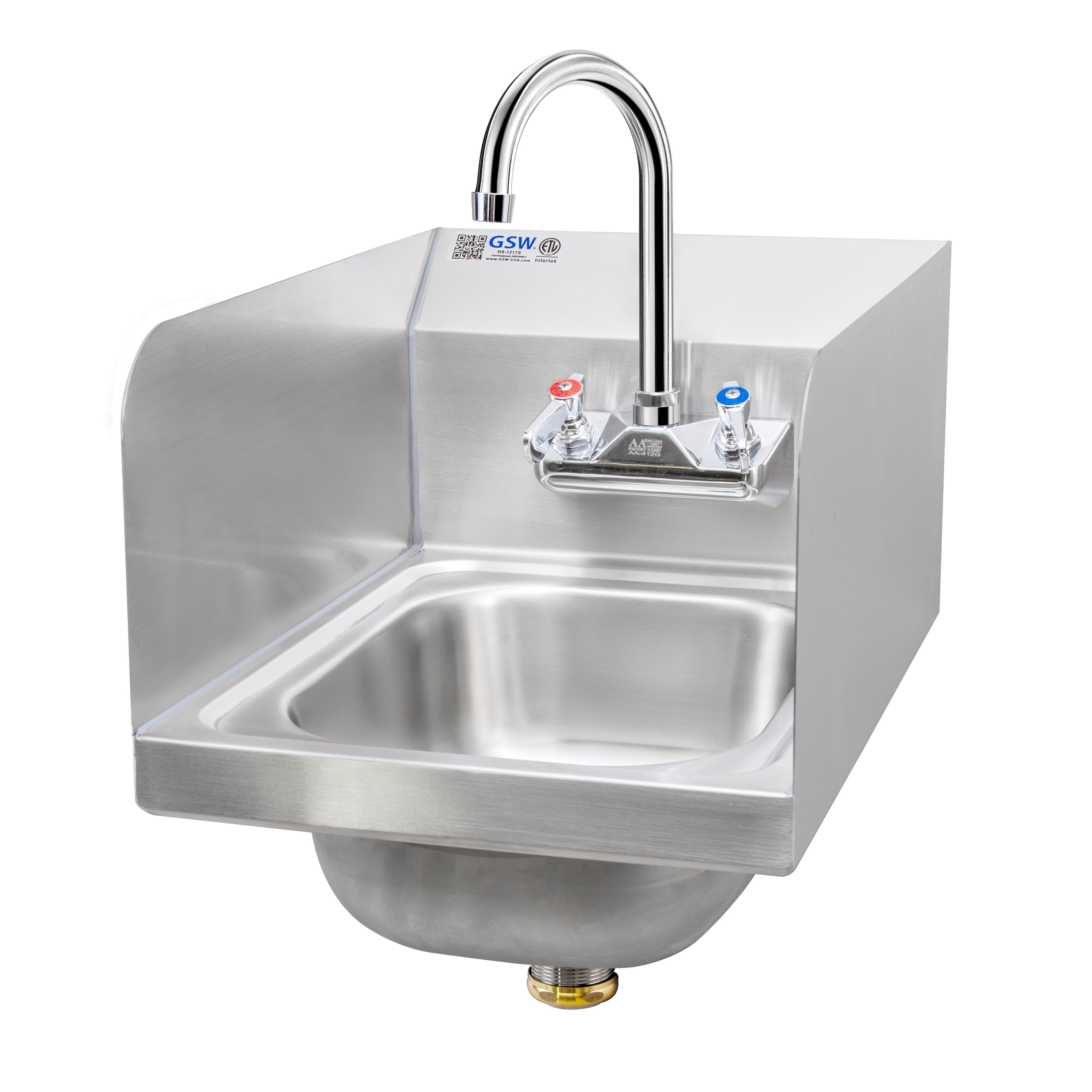 GSW 12" X 17" Wall Mount Hand Sink with Welded Splash Guards ETL Certified