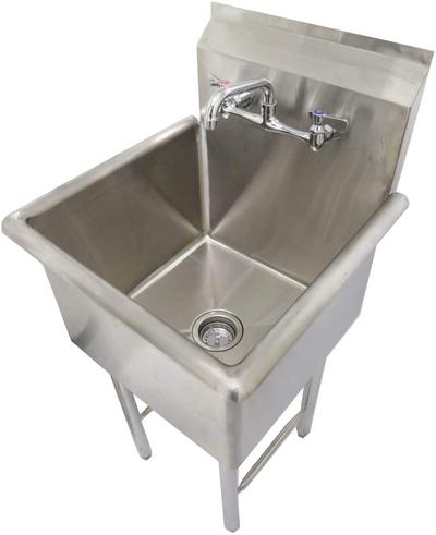 GSW 1 Compartment Stainless Steel Commercial Food Preparation Sink w/ Crossing Bar on Legs ETL Certified (15"x15" Tub + Faucet))