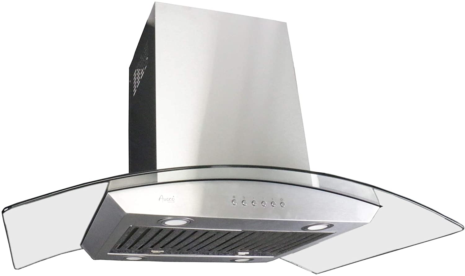 Awoco RH-ISG-36 6” Round Vent 1mm Thick Stainless Steel Island Mounted 4 Speeds 900CFM Range Hood with 4 LED Lights, Baffle Filter, Soft Touch Electronic Control Panel