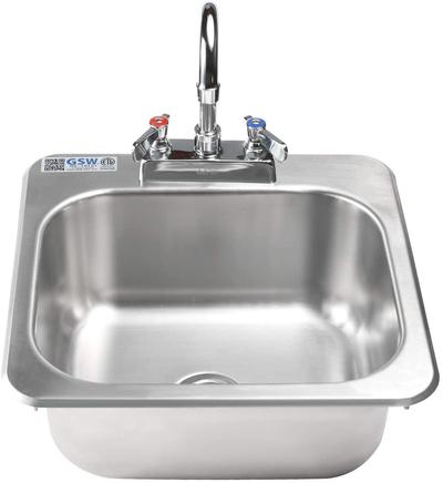 Standard Size 16" x 15" Drop-in Hand Sink with Lead Free 3-1/2” Spout Faucet & Strainer, ETL Certified, HS-1615IHG