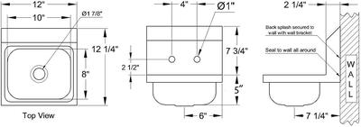 Mini Wall Mount Hand Sink with Welded Splash Guards ETL Certified, HS-0810SSG