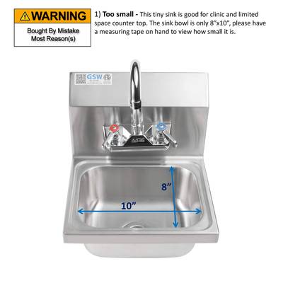 Mini Wall Mount Hand Sink with Lead Free Faucet & Strainer, ETL Certified, HS-0810WG