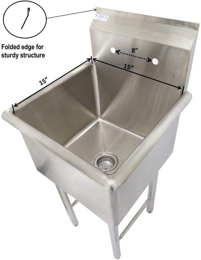 GSW 1 Compartment Stainless Steel Commercial Food Preparation Sink w/ Crossing Bar on Legs ETL Certified (15"x15" Tub)