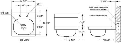 Wall Mount Hand Sink with Deck Mount Faucet & Strainer, ETL Certified, HS-1416DG