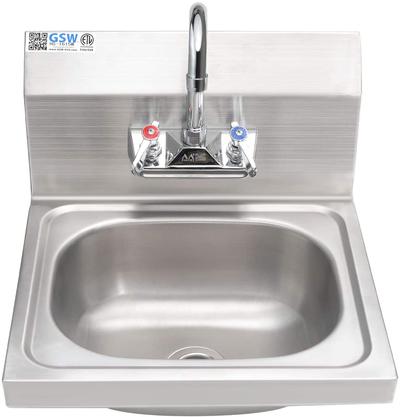 Stainless Steel Wall Mount Hand Sink with 4" Gooseneck Faucet and Strainer, ETL Certified, HS-1615WG