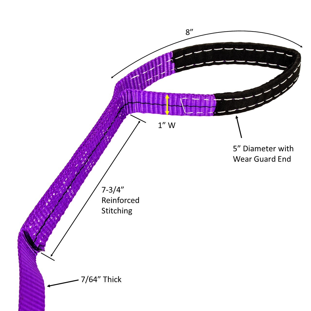 Leyso Purple 6' x 1" Multifunctional Heavy Duty Lift Sling Web Town Strap with 5" Diameter Reinforced Loops and Wear Guard End