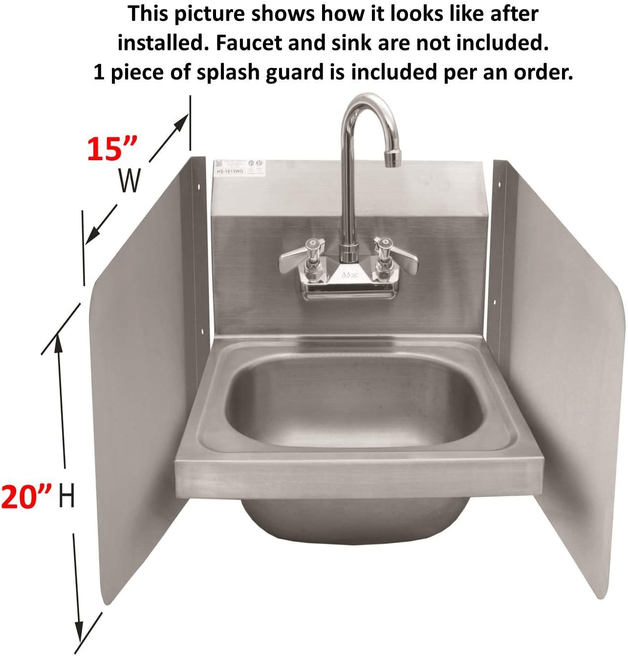 Leyso Stainless Steel Wall Mount Splash Guard for Commercial Restaurant Hand Sink and Compartment Prep Sink, NSF Certified (15" W x 20" H)