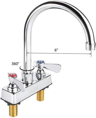AA Faucet 4" Commercial Deck Mount Faucet with Heavy Duty Lead Free Gooseneck 6" Spout