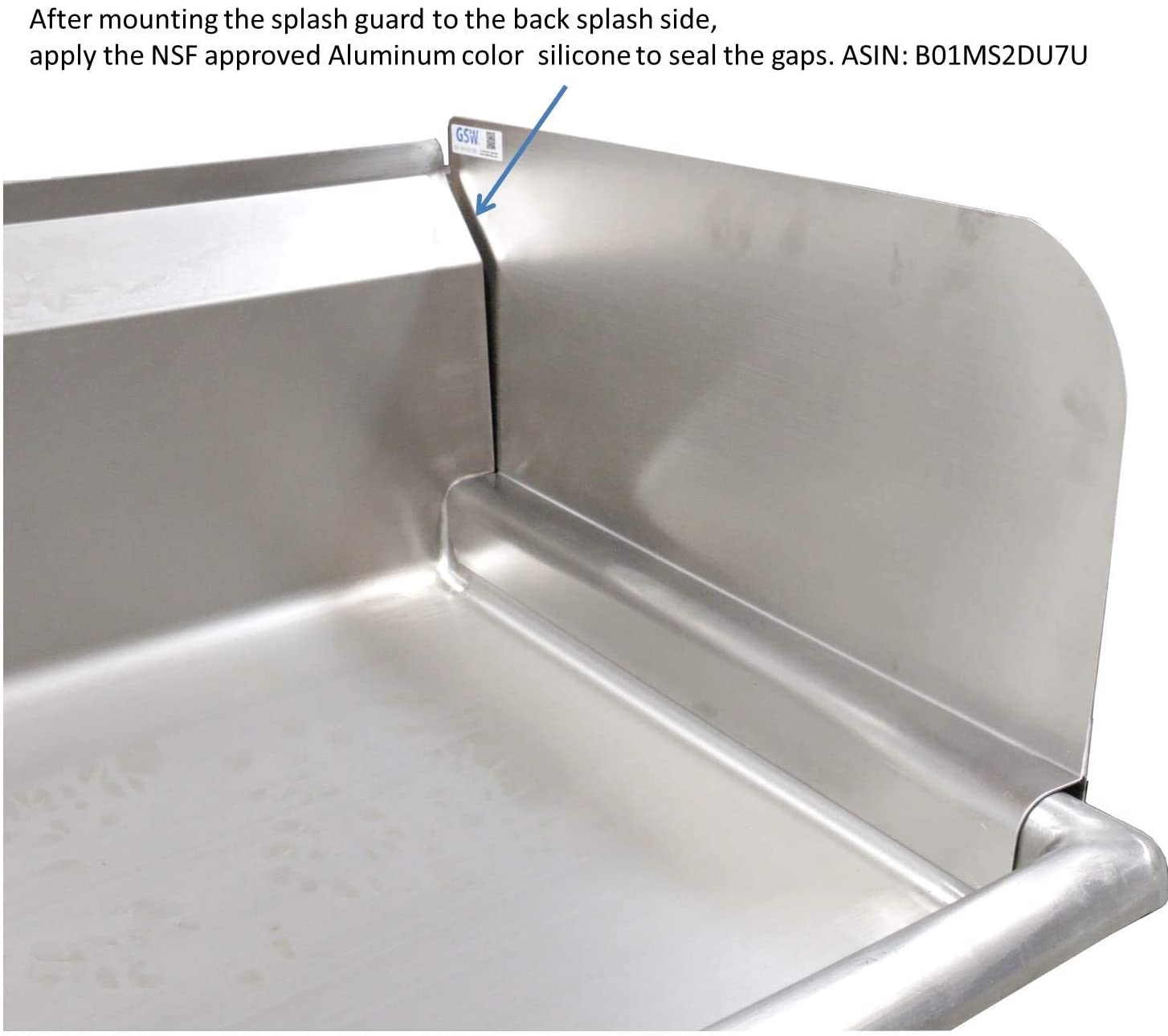 Leyso SP-SH1810R Stainless Steel Insert Type Splash Guard for Compartment Sinks (22" L x 11" H Right)