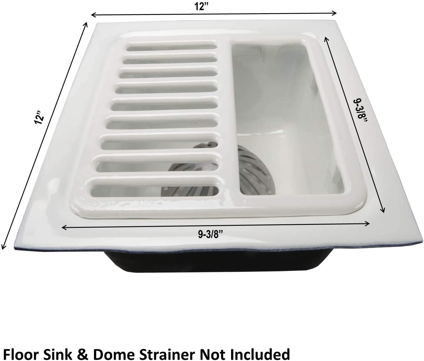 Leyso FS-T1/2 Cast Iron Porcelain Floor Sink Top Grate with Ceramic Surface, 9-⅜” x 9-⅜” x 1-¼” - Perfect for Restaurant, Bar, Buffet (1/2 Size)