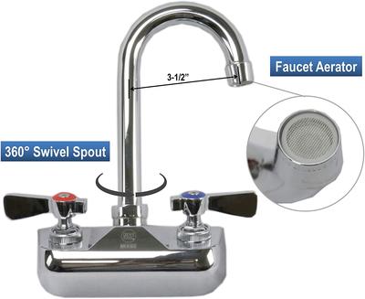 ABC 4” Wall Mount Commercial Hand Sink Faucet with Lead Free Gooseneck Spout, NSF Approved (3-1/2" Spout - Dual Lever Handles)