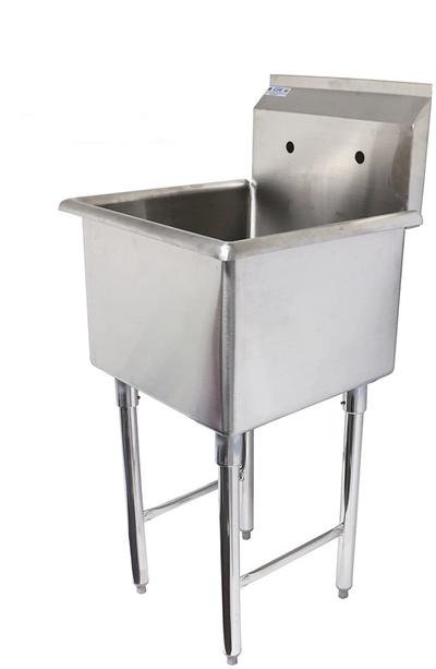 GSW 1 Compartment Stainless Steel Commercial Food Preparation Sink w/ Crossing Bar on Legs ETL Certified (15"x15" Tub + Faucet))