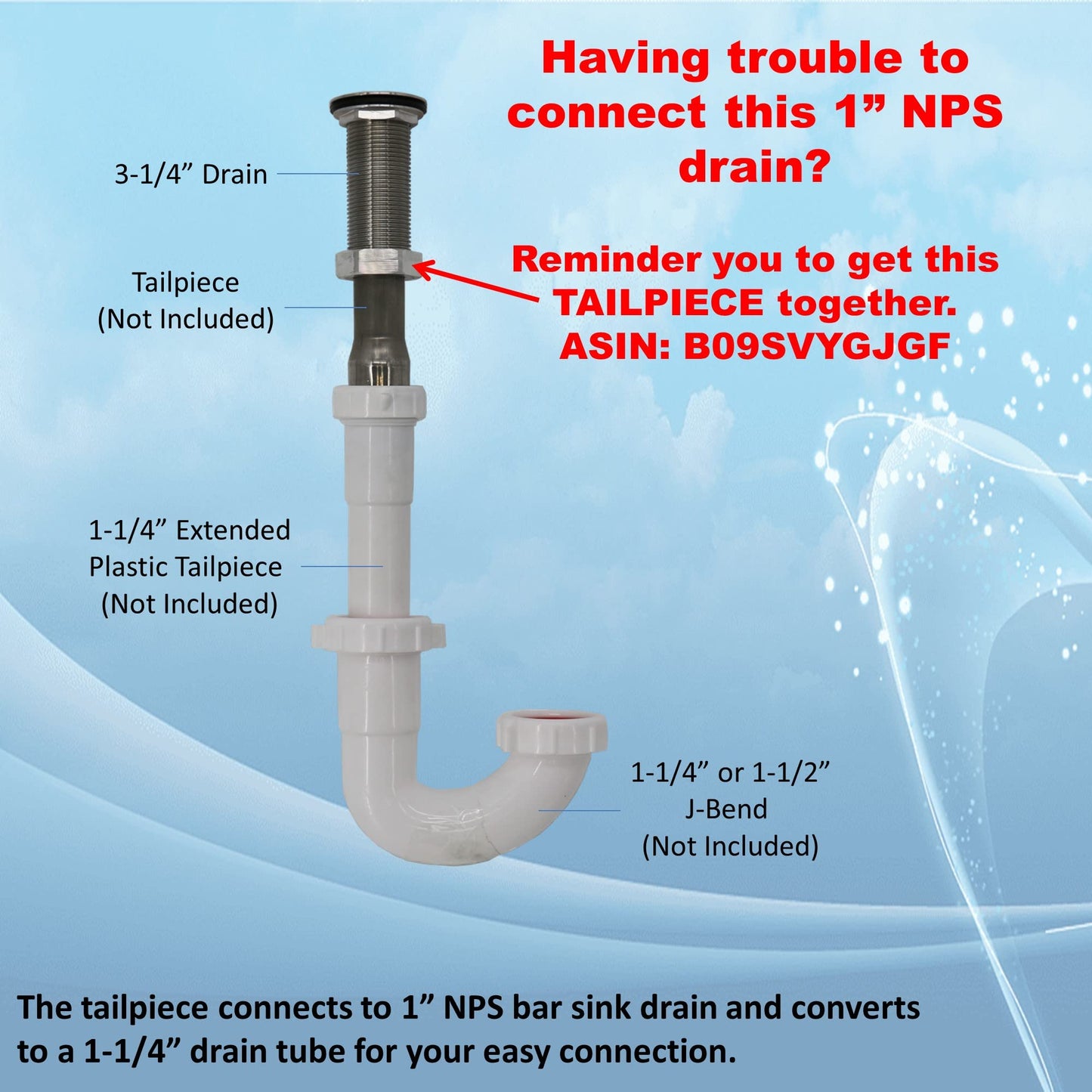 Leyso AA-144 Stainless Steel Bar Sink Drain 1" Nominal Pipe Size 1" NPS Thread for 1-3/8" Sink Opening (3-1/4" Length)