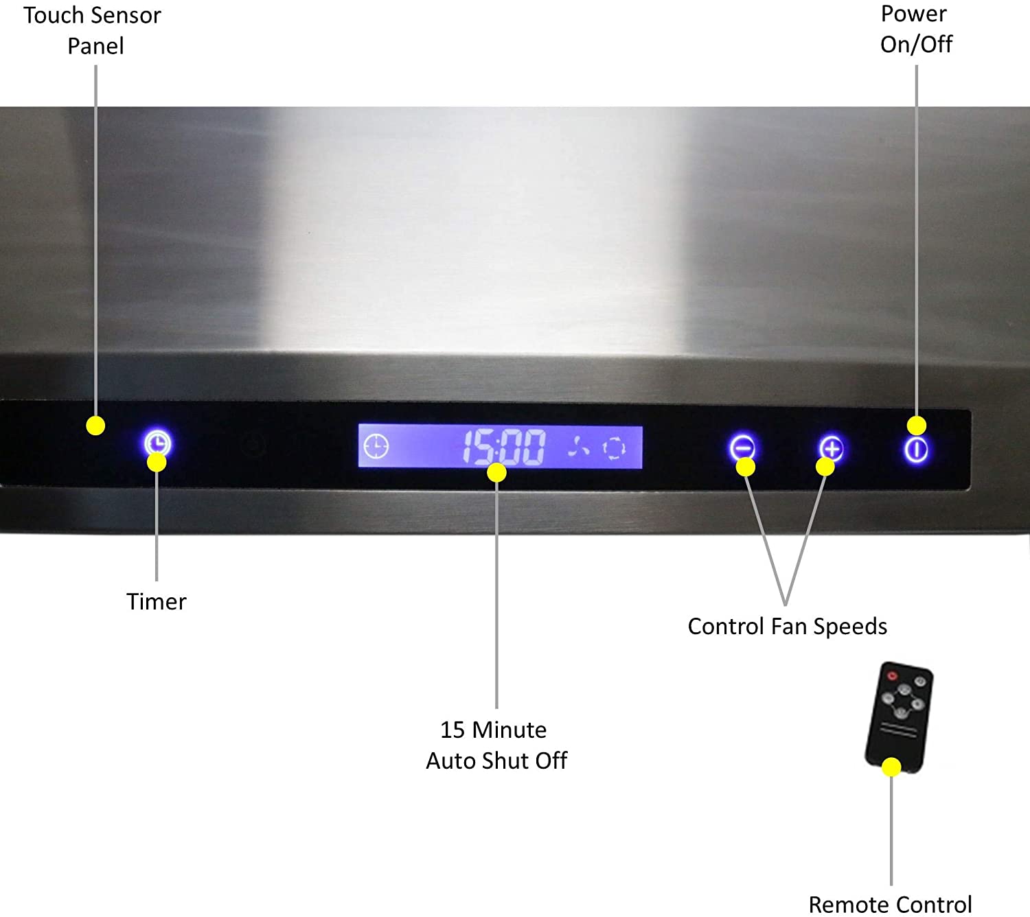 Awoco RH-WT-30XL 56-1/2"H Stainless Steel Range Hood 4 Speeds, 6” Round Top Vent 900CFM 2 LED Lights & Remote Control (30" Wall Mount XL)