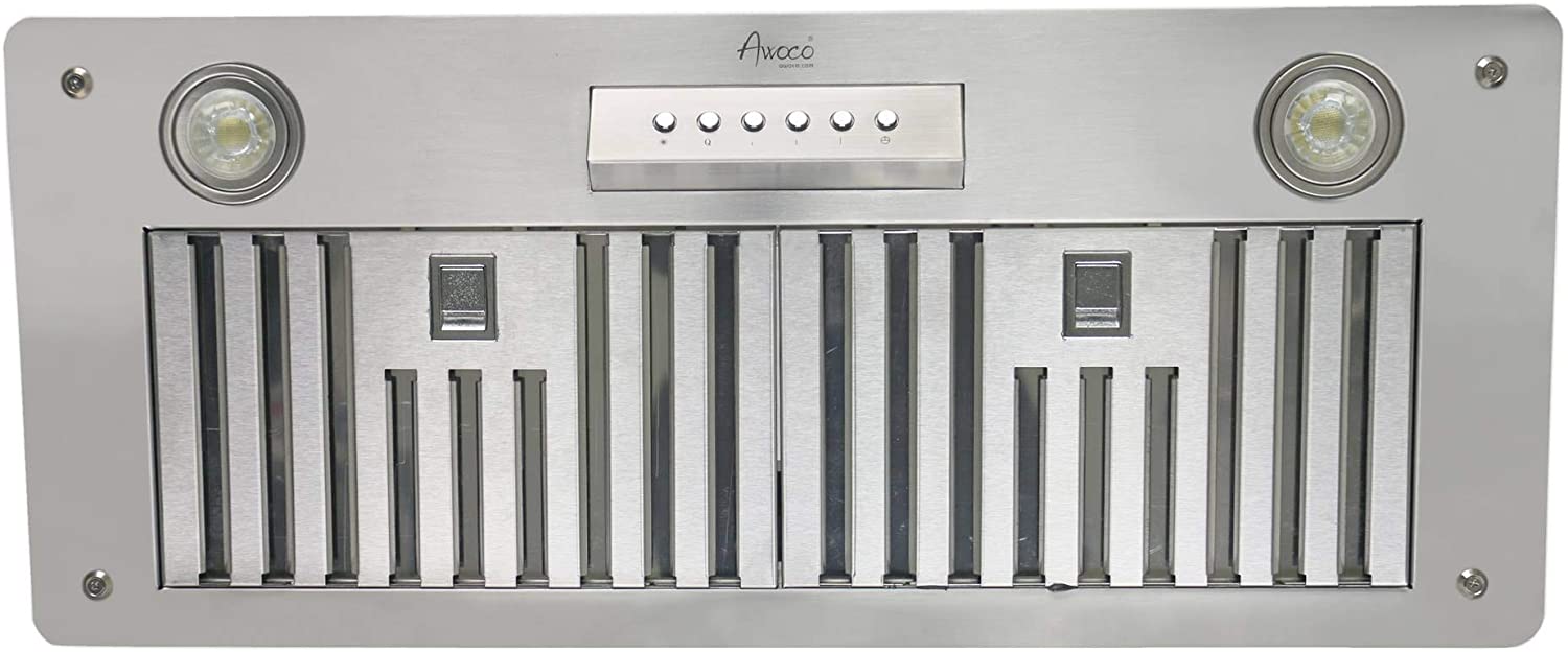 Awoco RH-IT-08-36 Super Quiet Split Insert Stainless Steel Range Hood, 4-Speed, 1000 CFM, LED Lights, Baffle Filters with 8” Blower