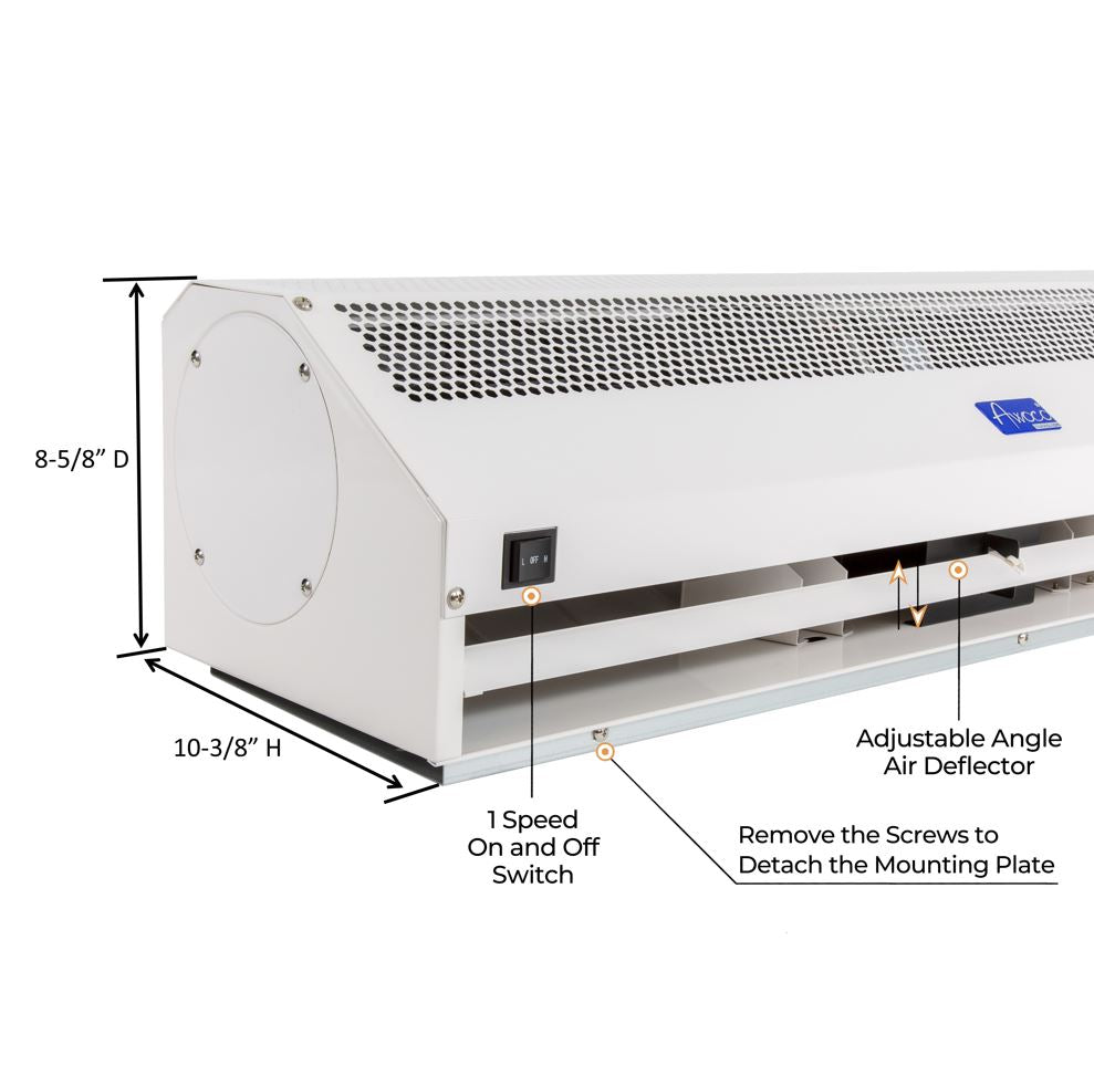 Awoco 42" Super Power 1 Speed 1400 CFM Commercial Indoor Air Curtain, 120V Unheated, ETL & UL Certified to Meet NSF 37 Food Service Standard