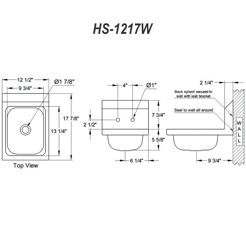 Compact Wall Mount Hand Sink with Lead Free Faucet & Strainer, ETL Certified, HS-1217W