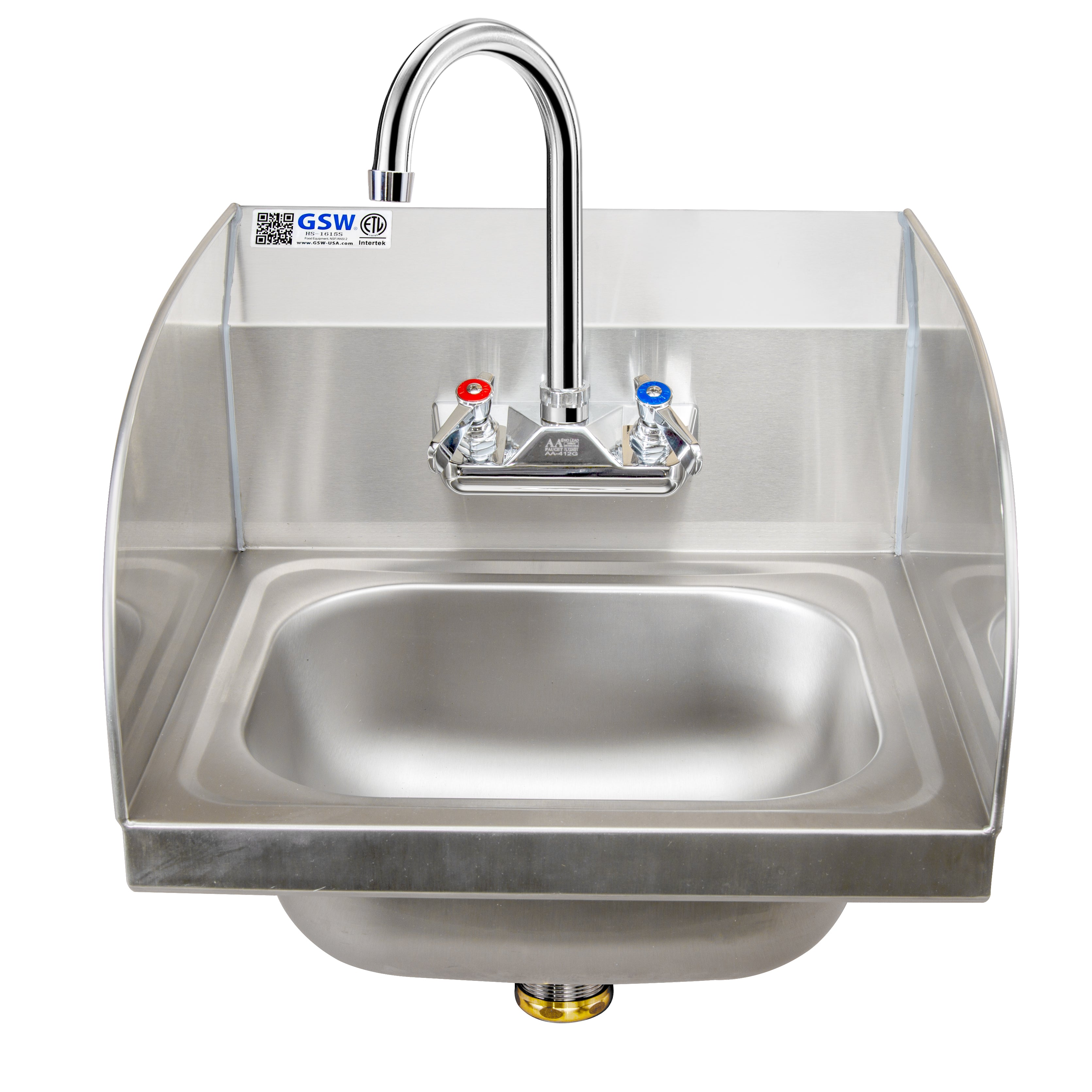 GSW Wall Mount Standard 16” x 15” Stainless Steel Hand Sink with Protective Edge Welded Splash Guards