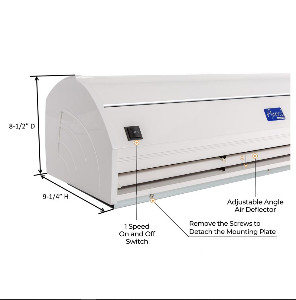 Awoco 60" Elegant 1 Speed 1500 CFM Indoor Air Curtain, 120V Unheated, ETL & UL Certified to Meet NSF 37 Food Service Standard