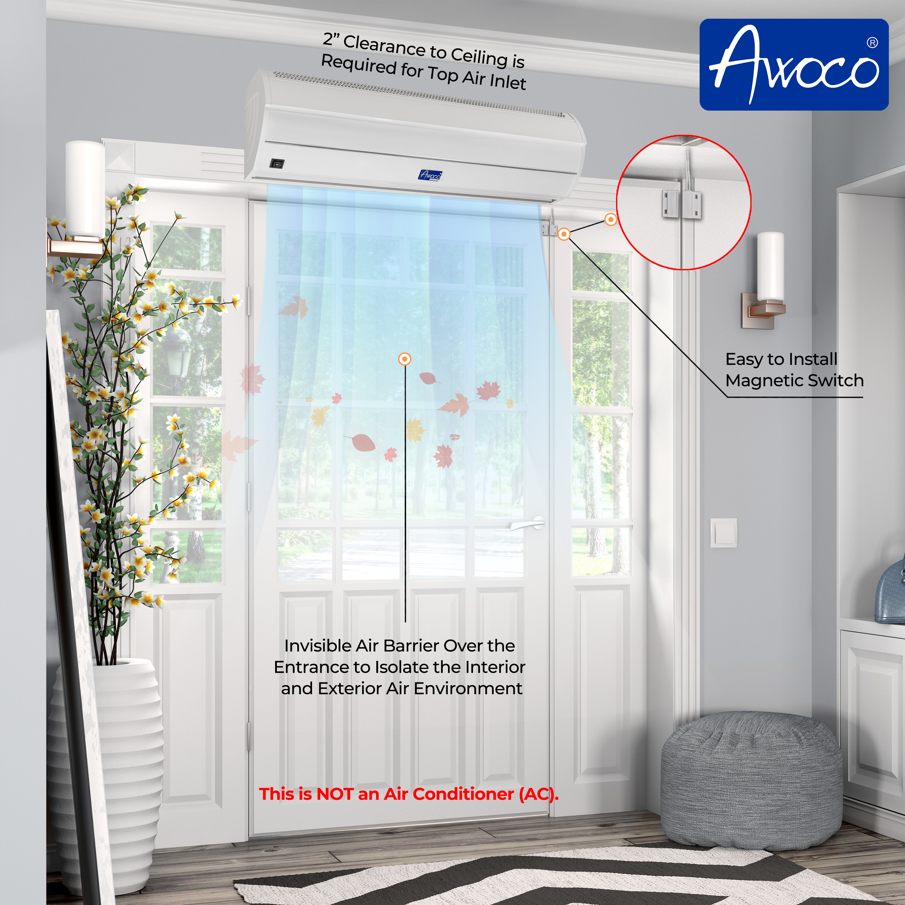 Awoco 60" Elegant 1 Speed 1500 CFM Indoor Air Curtain, 120V Unheated, ETL & UL Certified to Meet NSF 37 Food Service Standard