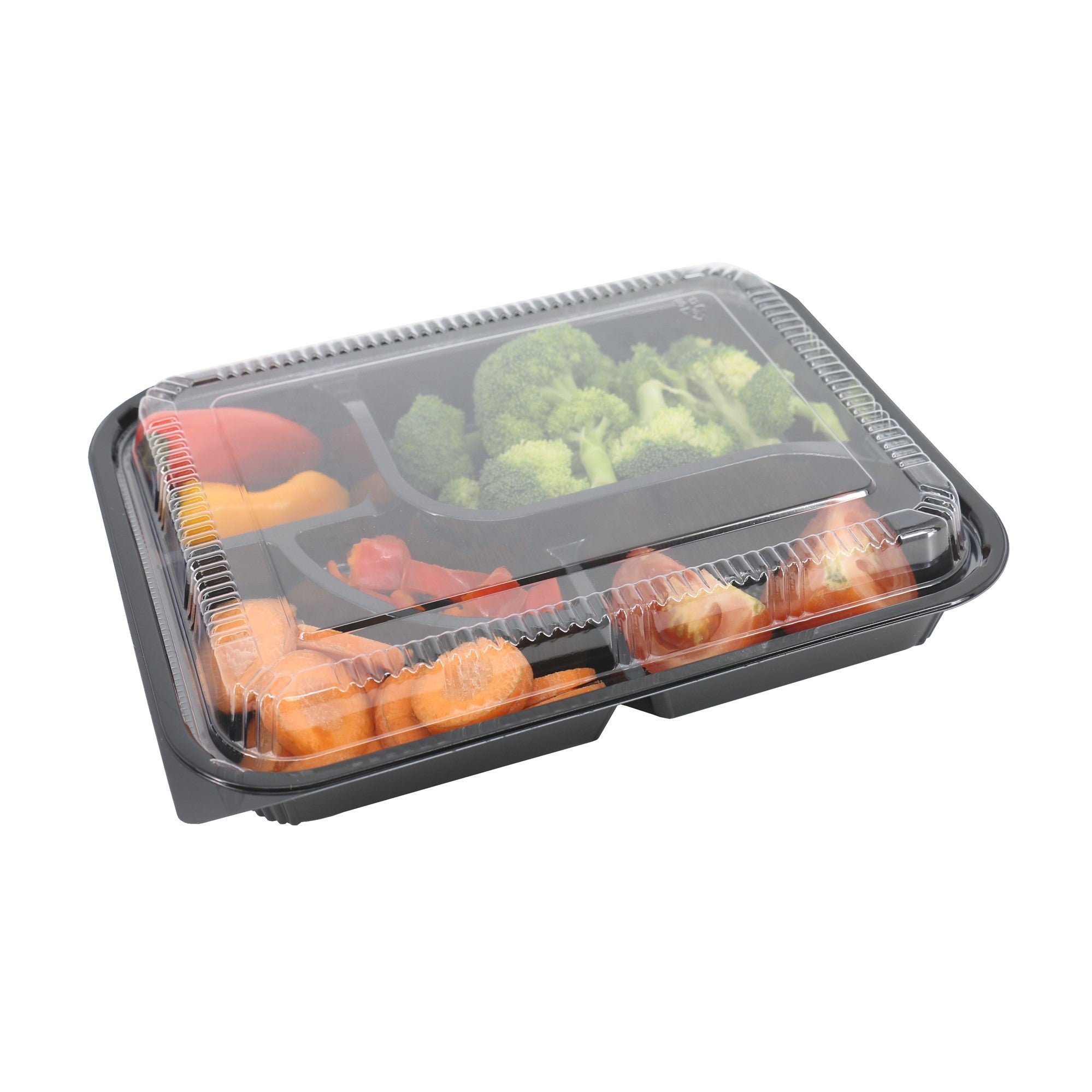 Leyso PS40-5 Black Plastic 5 Compartment Japanese Bento Box Food Container with Clear Lid